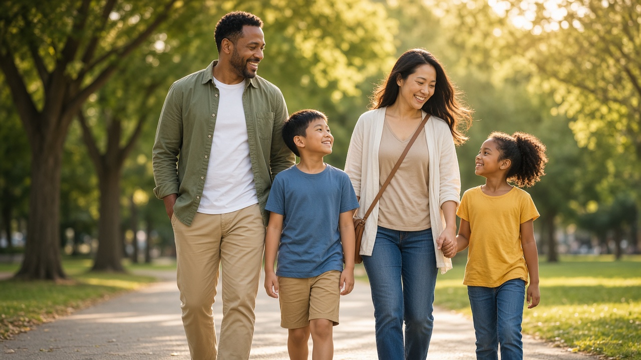 Family walking together outdoors